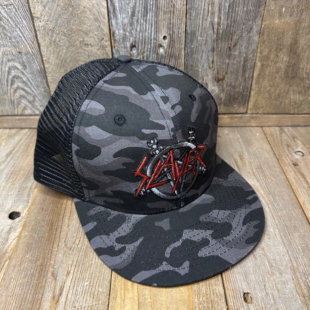 Slayer Band Hat Camo Trucker Snapback Grey Black Red Embroidered Logo Cap